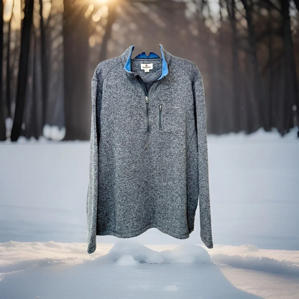 Woolrich Sweater Mens XXL Gray Fleece Quarter Zip Pullover Chest Pocket HMQ00235